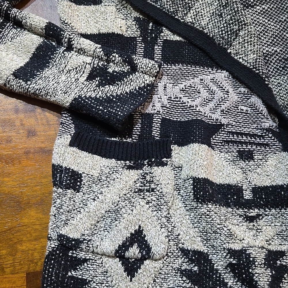 Lucky Brand Black & Cream Southwestern Open Cardigan Sweater Size Large - Picture 4 of 9